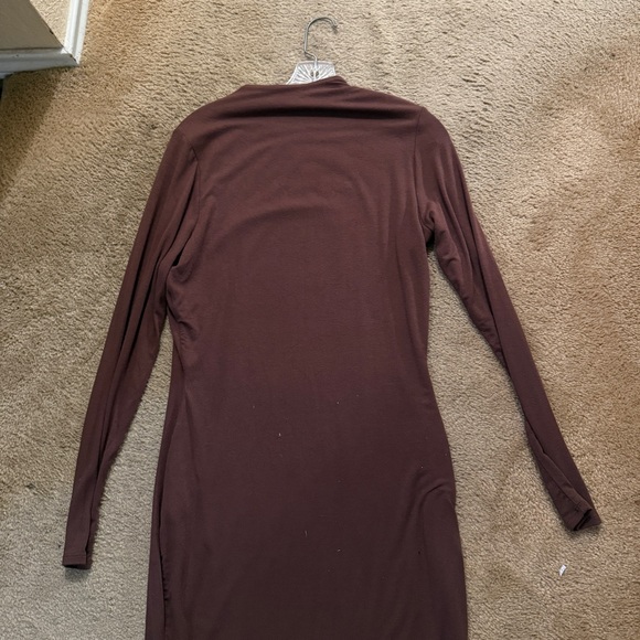 Naked Wardrobe Chocolate Brown Mock‎ Neck SCULPT MINI DRESS CURVE - Picture 6 of 8